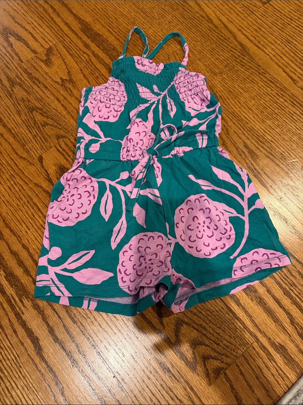 Tea Collection Teal and Pink Floral Cotton Romper